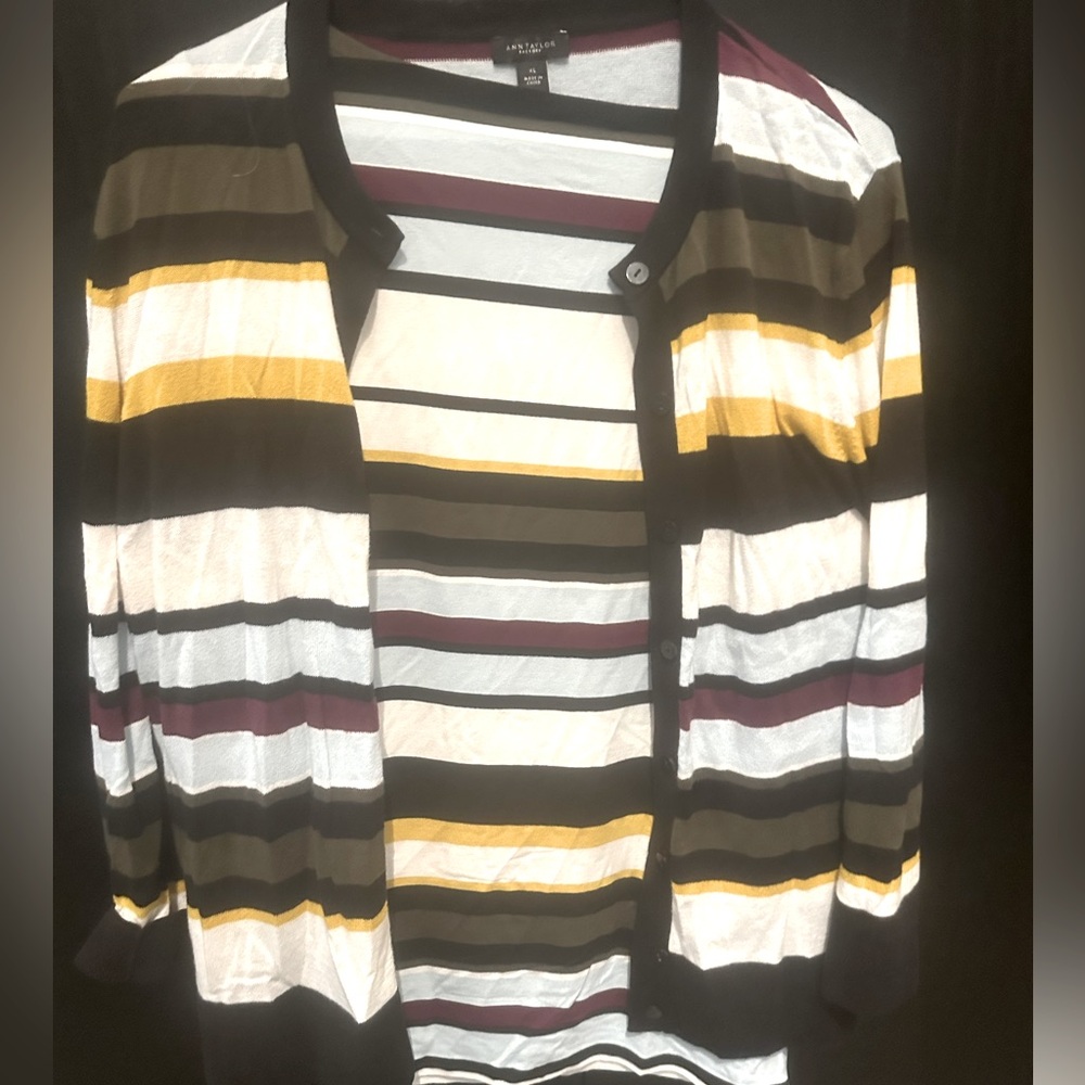 Ann Taylor long sleeve top size M with striped cardigan size XL multicolor